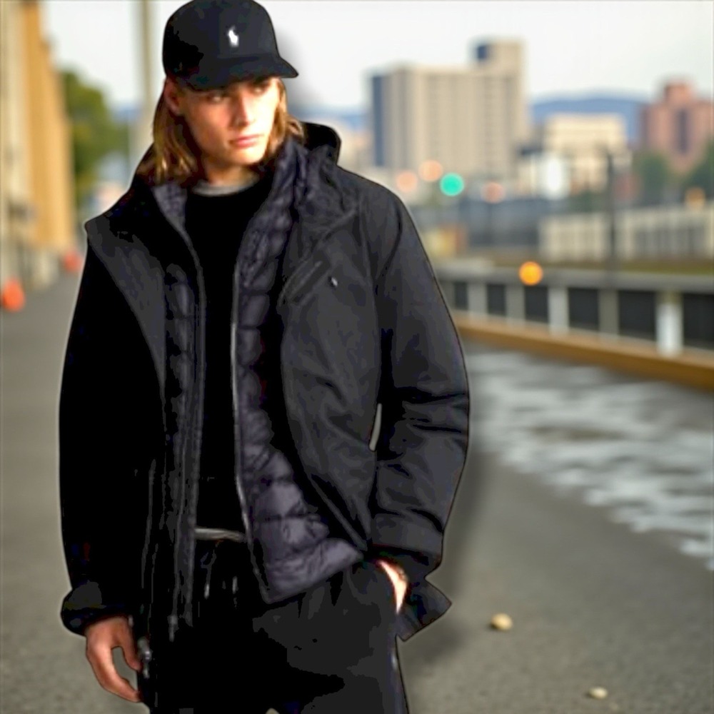 Polo RALPH LAUREN Men's 3-in-1 Black Twill Hooded Coat & Quilted Puffer Sz XL